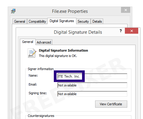 Screenshot of the ITE Tech. Inc. certificate